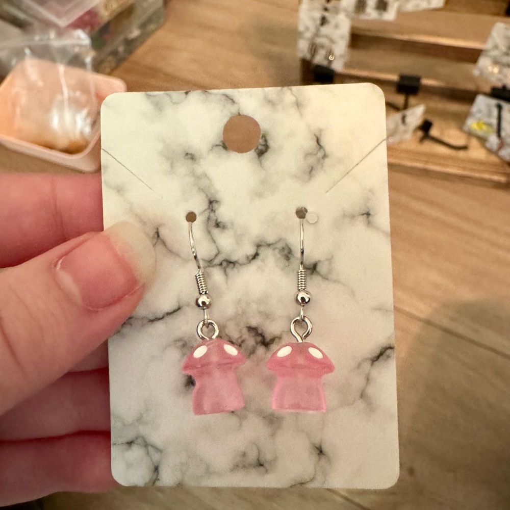 Pink Mushroom Earrings